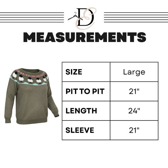 Talbots Fair Isle Sheep Sweater L Olive Green - Picture 8 of 11